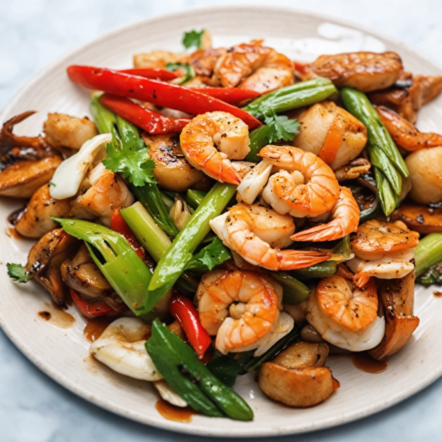 Stir-Fried Seafood and Vegetables