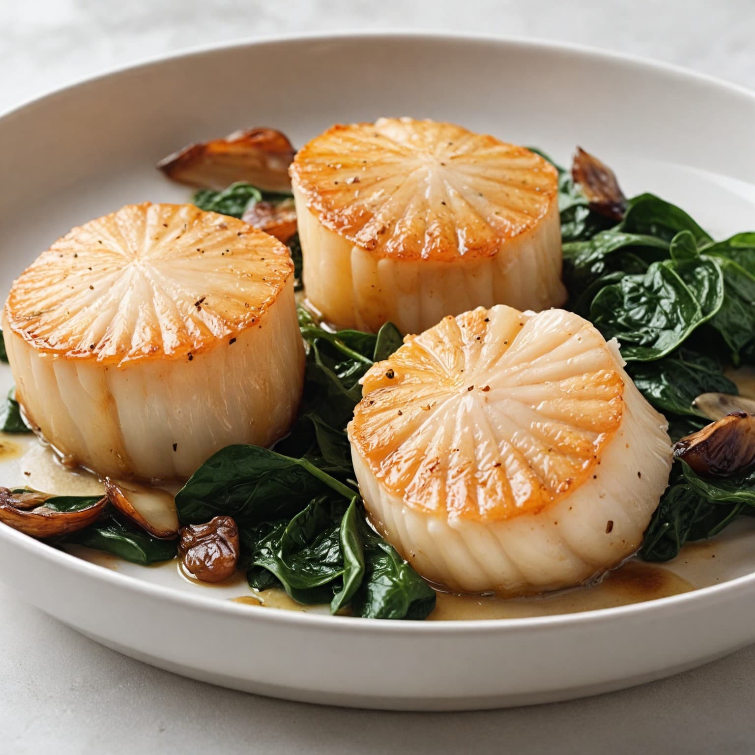 Scallops and Wilted Spinach